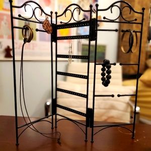 Jewelry Jewelery Holder Hanger Black Metal Trifold 3 panel
